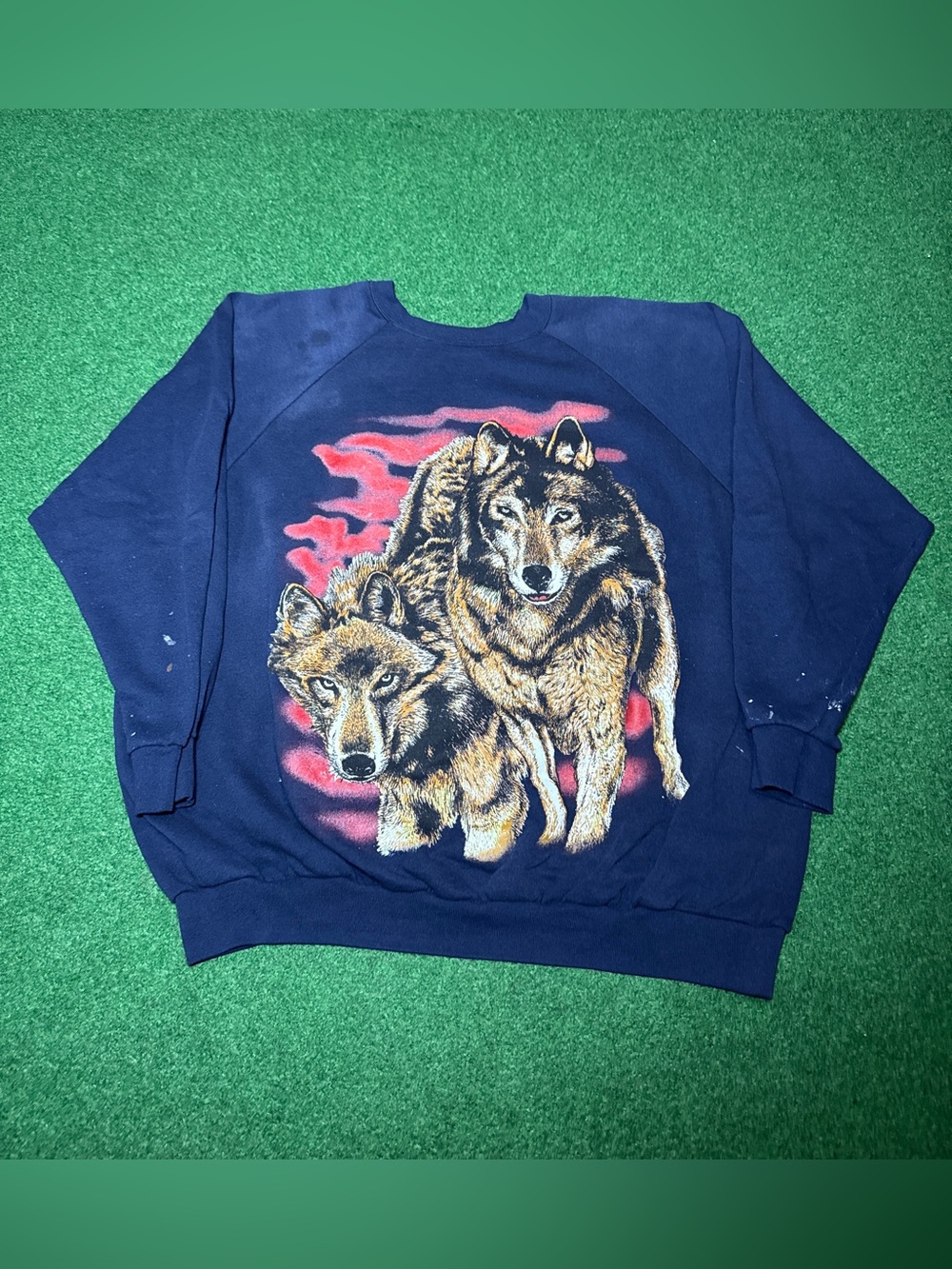Vintage Wolf Sweatshirt XXL Nature Print Crewneck 27x29 Boxy Retro 80s 90s